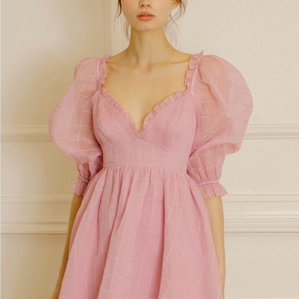Storia Pink Puff Sleeve Mini Dress